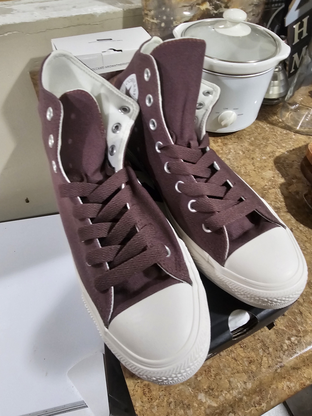 Converse High-Top Sneakers in Deep Maroon and White
